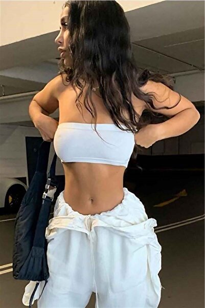 Madmext Mad Girls Strapless White Crop Top Mg337