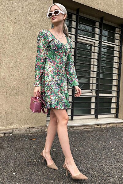 Madmext Zelené šaty se vzorem květin Mg1835