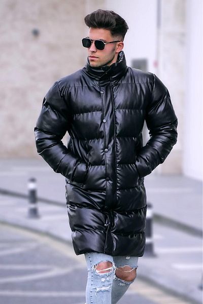 Madmext Černá dlouhá pánská bunda Puffer
