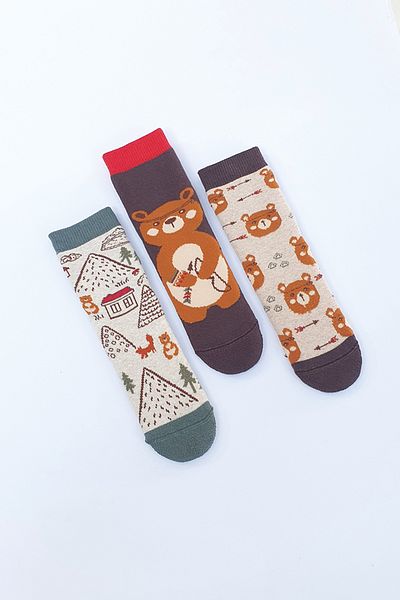 MEM SOCKS 3 Опаковки Детски чорапи против хлъзгане с шарки на мече