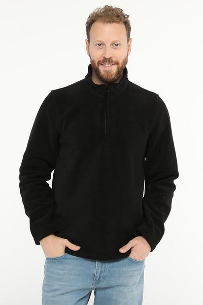 Uniprom Men's Regular Cut Stand Collar Half Zipper Fleece Sweatshirt Black