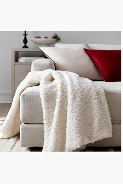 Bc Home Krem Cozy Yumuşak Tüylü Koltuk Şalı / Tv Battaniyesi 130x180 Cm Lux P...