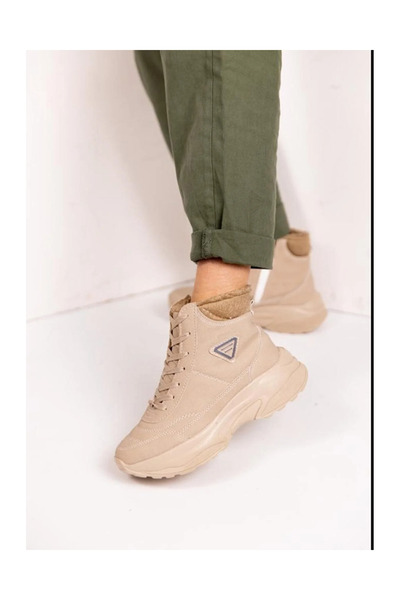 VELLICHOR Acropol İçi Yünlü Bej Kürklü Kışlık Kadın Bot - Bej