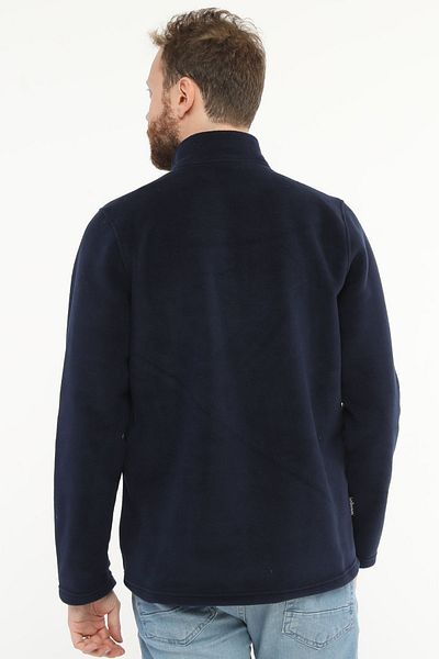 Uniprom Men's Regular Cut Stand Collar Half Zipper Fleece Sweatshirt Navy Blue
