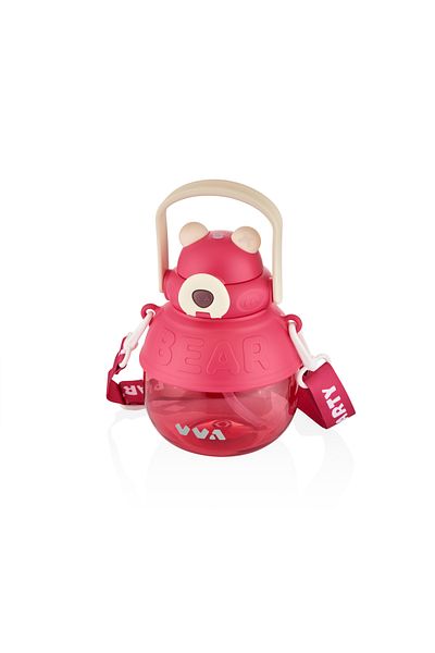 Vagonlife TKK 1000ml Bear Pattern Tritan Water Bottle with Strap Suitable for Use with or Without Straw