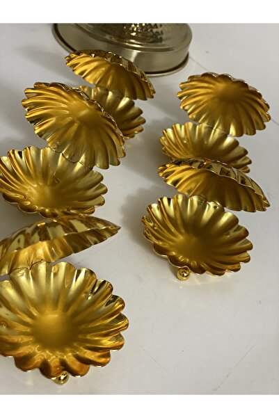 Elzem Decorative Gold Color Mussel Turkish Delight Holder 6 Pieces Dragee Coffee and Oyster Presentation Bowl