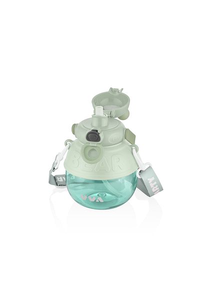 Vagonlife TKK 1000ml Bear Pattern Tritan Water Bottle with Strap Suitable for Use with or Without Straw