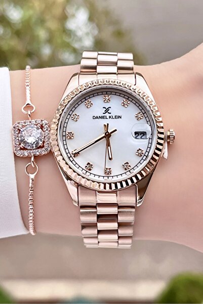 Daniel Klein Brand Rose Color Calendar Women's Wristwatch
