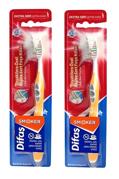 Difaş Smokers Extra Hard Bristles Toothbrush (With Cap Gift) 2 Pieces