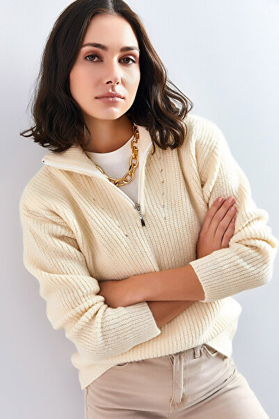 CoolLook Зип, висока яка, рибарска яка, дълъг ръкав, свободна кройка, дебел т...