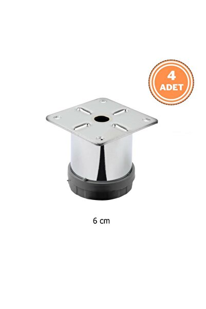 EYM 4 Adet Mobilya Ayağı Metal 6 cm Alttan Ayarlı 42 mm Krom Ayak