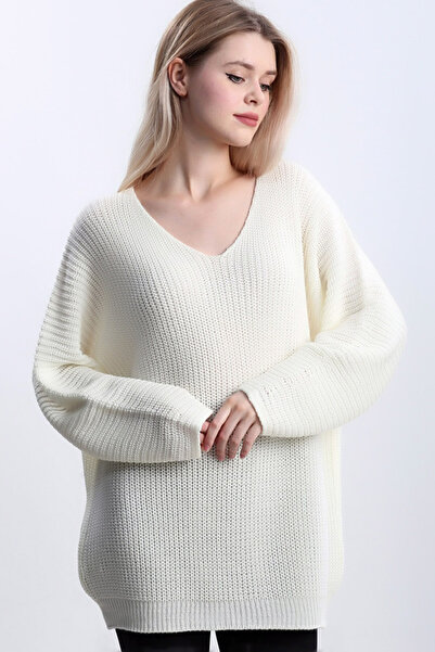 CoolLook Pulover cu mâneci lungi tip liliac, cu decolteu în V, cu formă lejer...