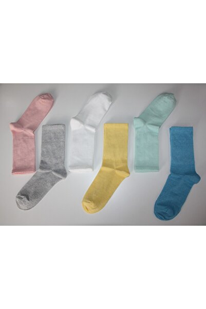 UZARLAR ÇORAP Kadın 6 Çift Renkli Fitilli Kolej Tenis Spor Çorabı