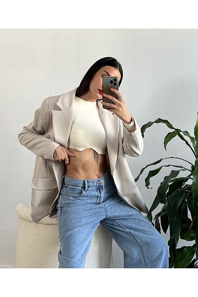 minaaise Oversize Stone Color Blazer Jacket - 24022