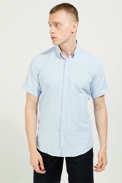 Uki Lacivert Comfort Fit Oxford Kısa Kol Gömlek