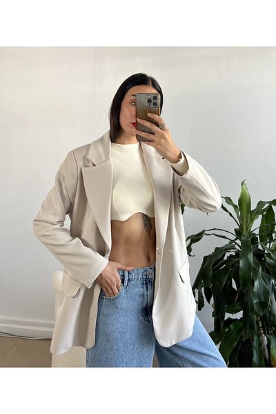 minaaise Oversize Stone Color Blazer Jacket - 24022