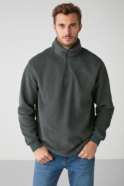 GRIMELANGE Matts Men's Fleece Half Zipper Thick Textured Oversize Fit Sweatshirt