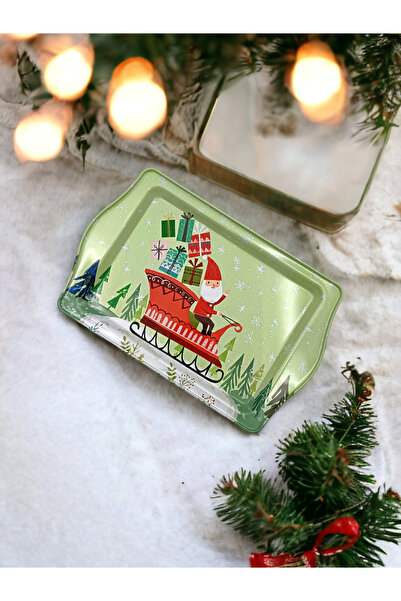 ayyagift Yeni Yıl Desenli Dikdörtgen Metal Tepsi 16x25 cm Yıl Başı Tepsisi