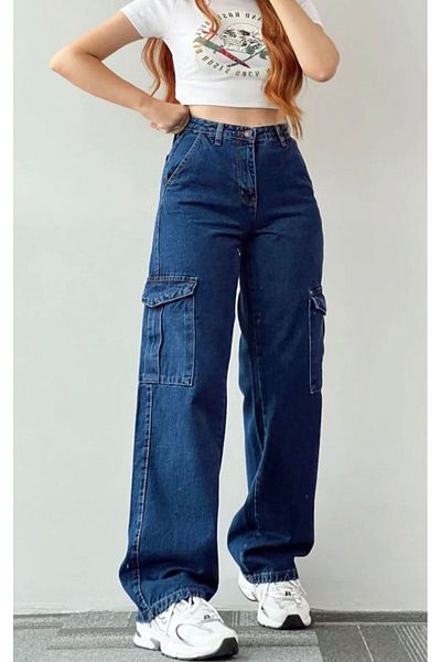 LAMİRA Blugi Cargo Pocket Palazzo Box Pantaloni Jean