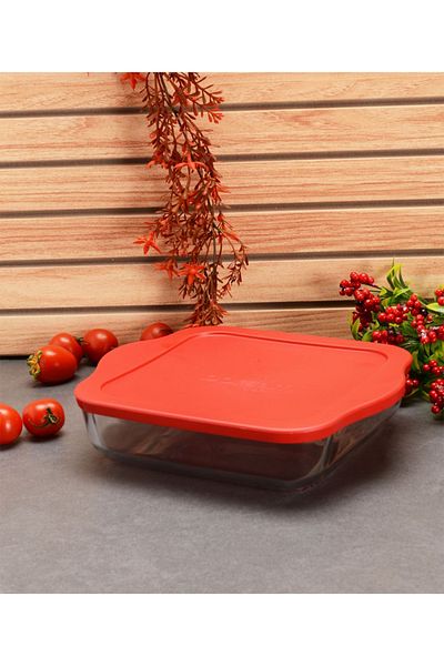 Paşabahçe 59024 Borcam Red Covered Square Tray 25x22cm