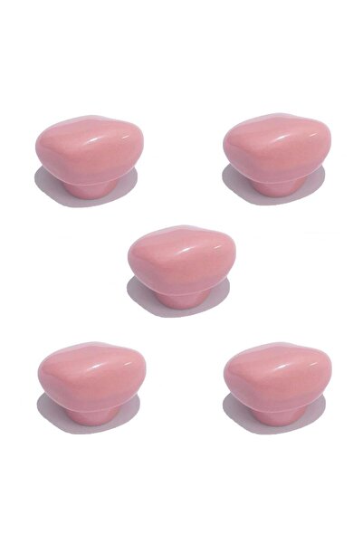 EYM 5 Adet Porselen Pembe Taş Düğme Tek Vidalı Mobilya Dolap Kulp