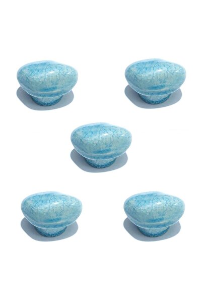 EYM 5 Adet Porselen Mavi Taş Düğme Tek Vidalı Mobilya Dolap Kulp