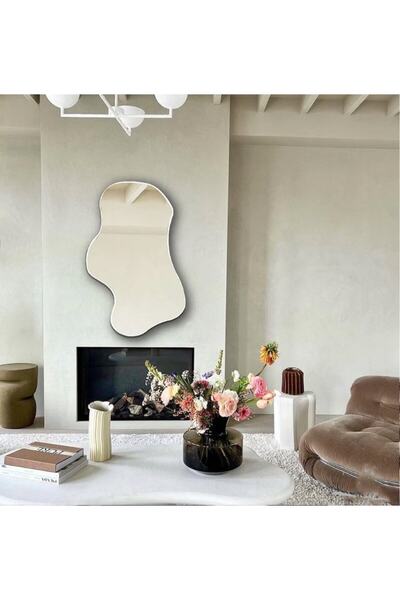 Fkctasarım Asimetrik Dalgalı Dekoratif Ayna Duvar Dekoru(70x45cm)
