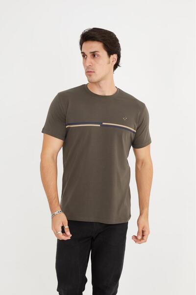 Rey Polo Crew Neck Stripe Detailed Basic T-Shirt