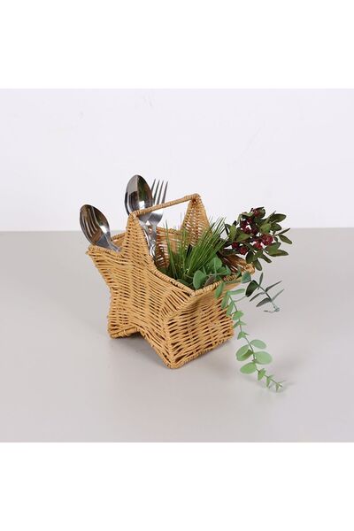 Naturel Home Bohem Rattan Yıldız Çatallık Ve Kaşıklık, Iskandinav, Modern