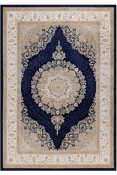 Çam Halı Gloria Td328 Lacivert Klasik Desen Dokuma Saçaklı Kilim