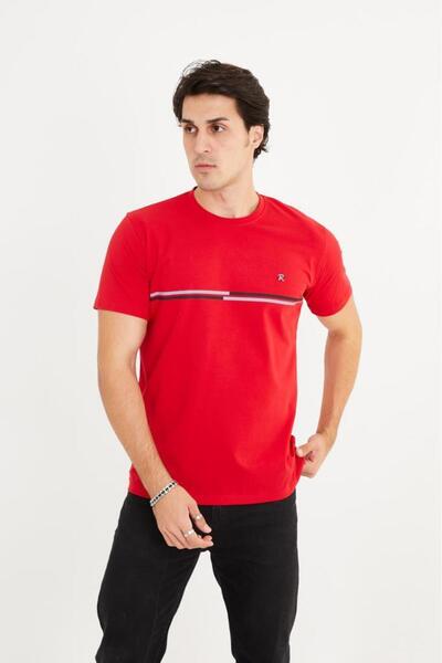 Rey Polo Crew Neck Stripe Detailed Basic T-Shirt