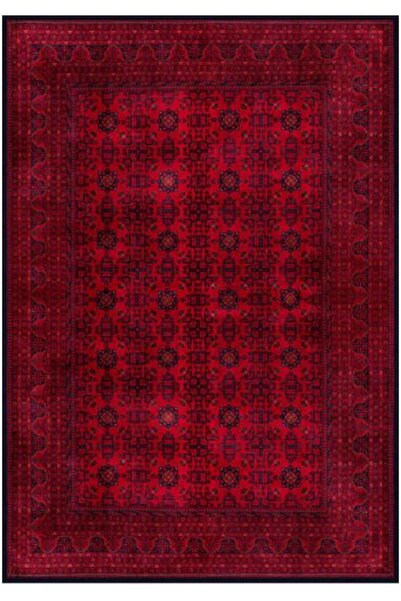 Çam Halı Gloria Td410 Bordo Afgan Desen Dokuma Saçaklı Kilim