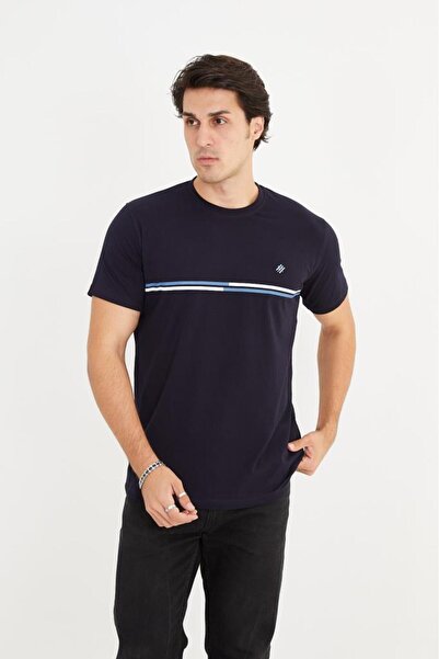 Rey Polo Crew Neck Stripe Detailed Basic T-Shirt
