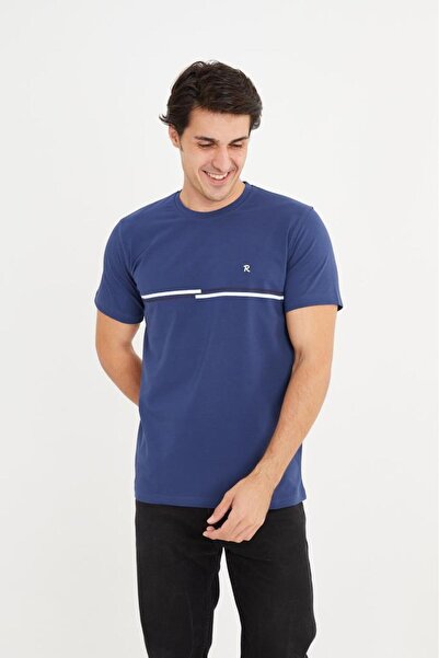 Rey Polo Crew Neck Stripe Detailed Basic T-Shirt