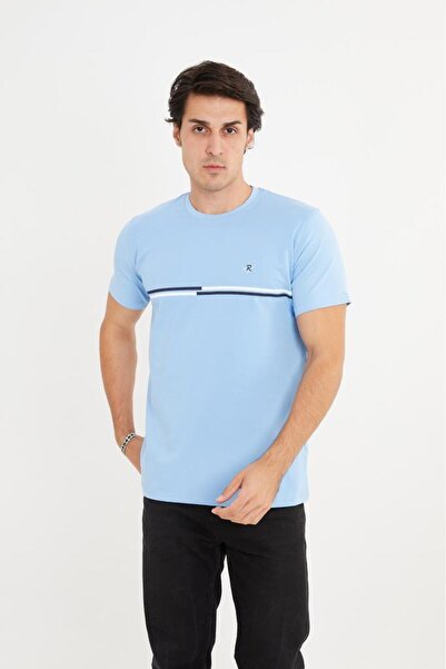 Rey Polo Crew Neck Stripe Detailed Basic T-Shirt