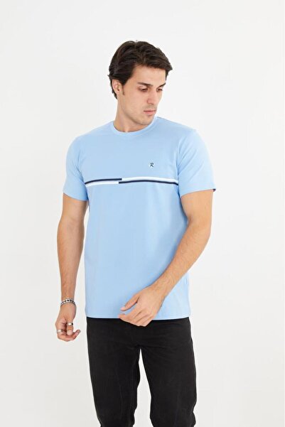 Rey Polo Crew Neck Stripe Detailed Basic T-Shirt