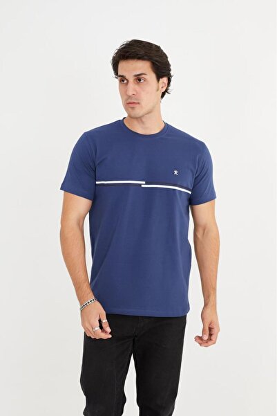 Rey Polo Crew Neck Stripe Detailed Basic T-Shirt