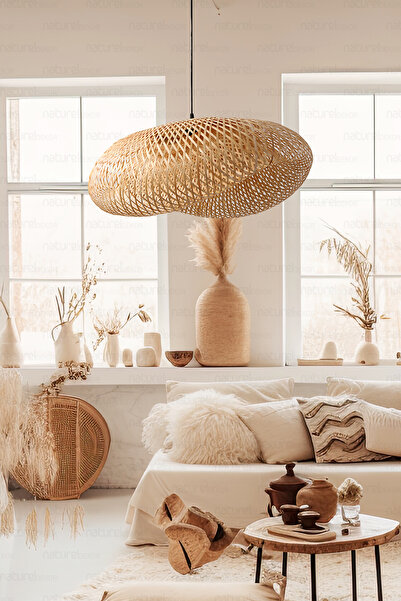 Naturel Home Bambu Elips Sarkıt Avize Lamba 80cm - Iskandinav, Modern, Bohem, Rattan Aydınlatma