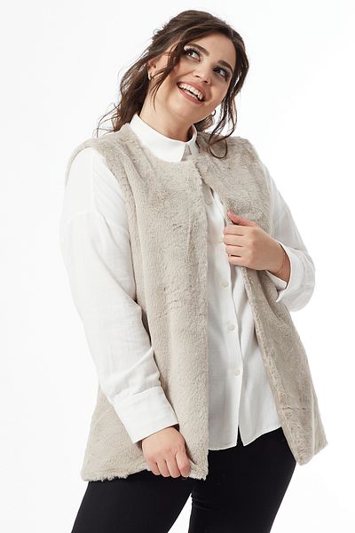 Moda Alba STONE WOMEN'S THIN FUR LINED LARGE SIZE VEST