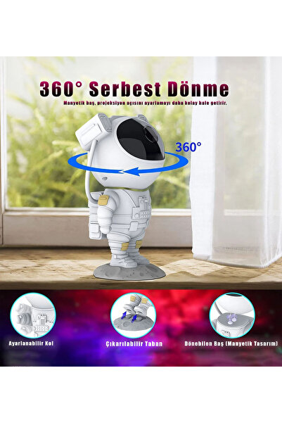 Genel Markalar Astronot Gece Lambası, Projeksiyon Nebula Ve Samanyolu Manzaralı Kumandalı