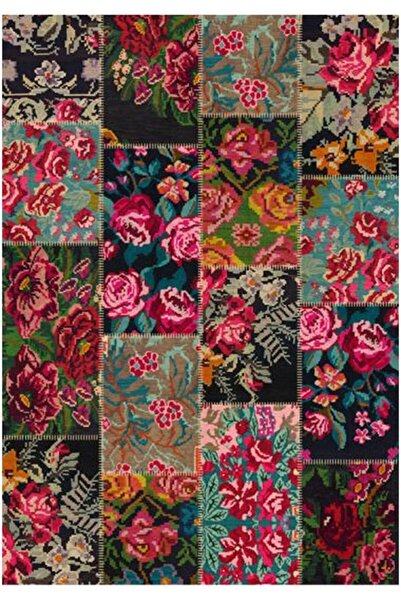 Çam Halı Gloria Td766 Multi Karabağ Patchwork Desen Dokuma Saçaklı Kilim