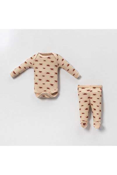 Bubito Sun Patterned Combed Cotton Baby 3-Piece Bottom and Top Set, Mixed Colors