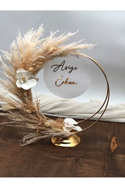 Denseden söz nişan tepsisi özel aksesuarı pampas süslemeli pleksi isimlik dek...