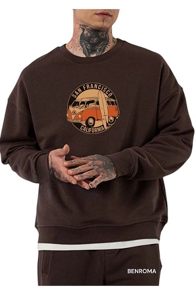 BENROMA Unisex Car Printed Crew Neck Sweat