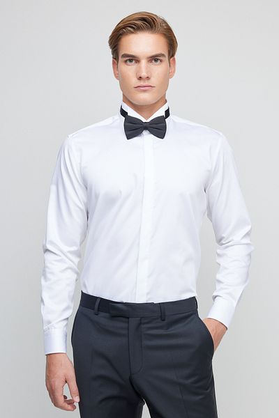 BROOKS BROTHERS Ανδρικό λευκό 100% βαμβακερό πουκάμισο με λεπτή εφαρμογή με γιακά