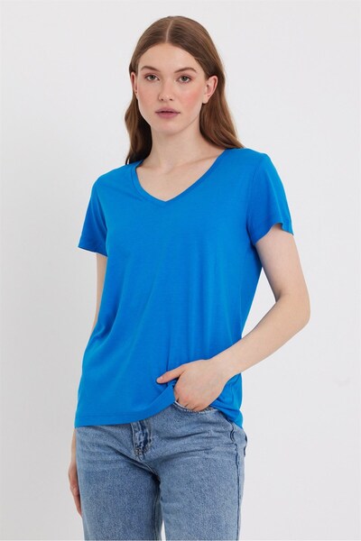 VENA Tricou Boyfriend cu decolteu în V Regular Fit (Modal) - Safir