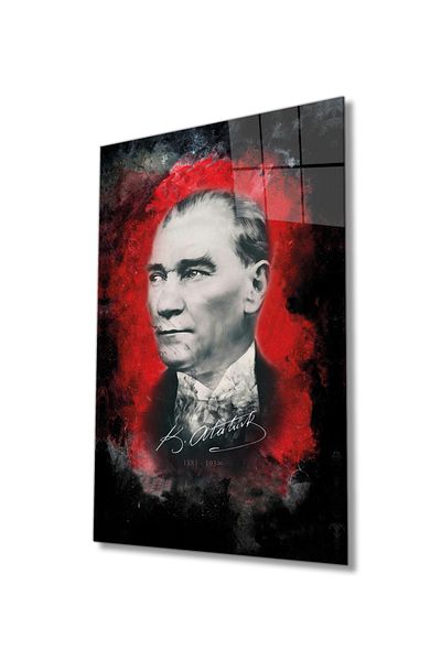 Rosyvien Signed Mustafa Kemal Atatürk Portrait Glass Painting, Design, Home Office School Wall Decoration, Gift