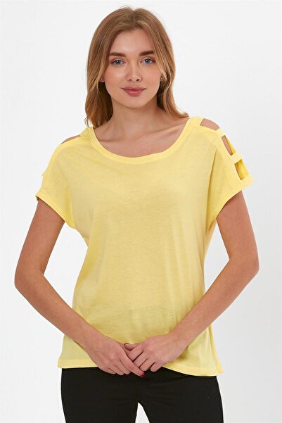 VENA Elsa Crew Neck Shoulder Detailed T-Shirt (Modal) - Yellow