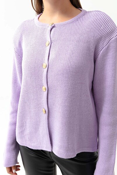 Lafaba Women's Lilac Gold Buttoned Padded Cardigan