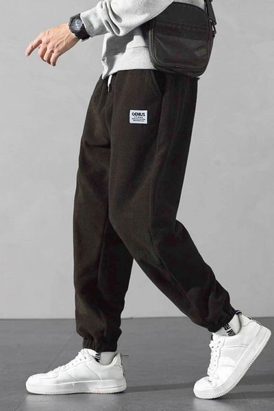 GENIUS STORE بنطال رياضي رجالي كاكي كبير الحجم من القماش القطبي